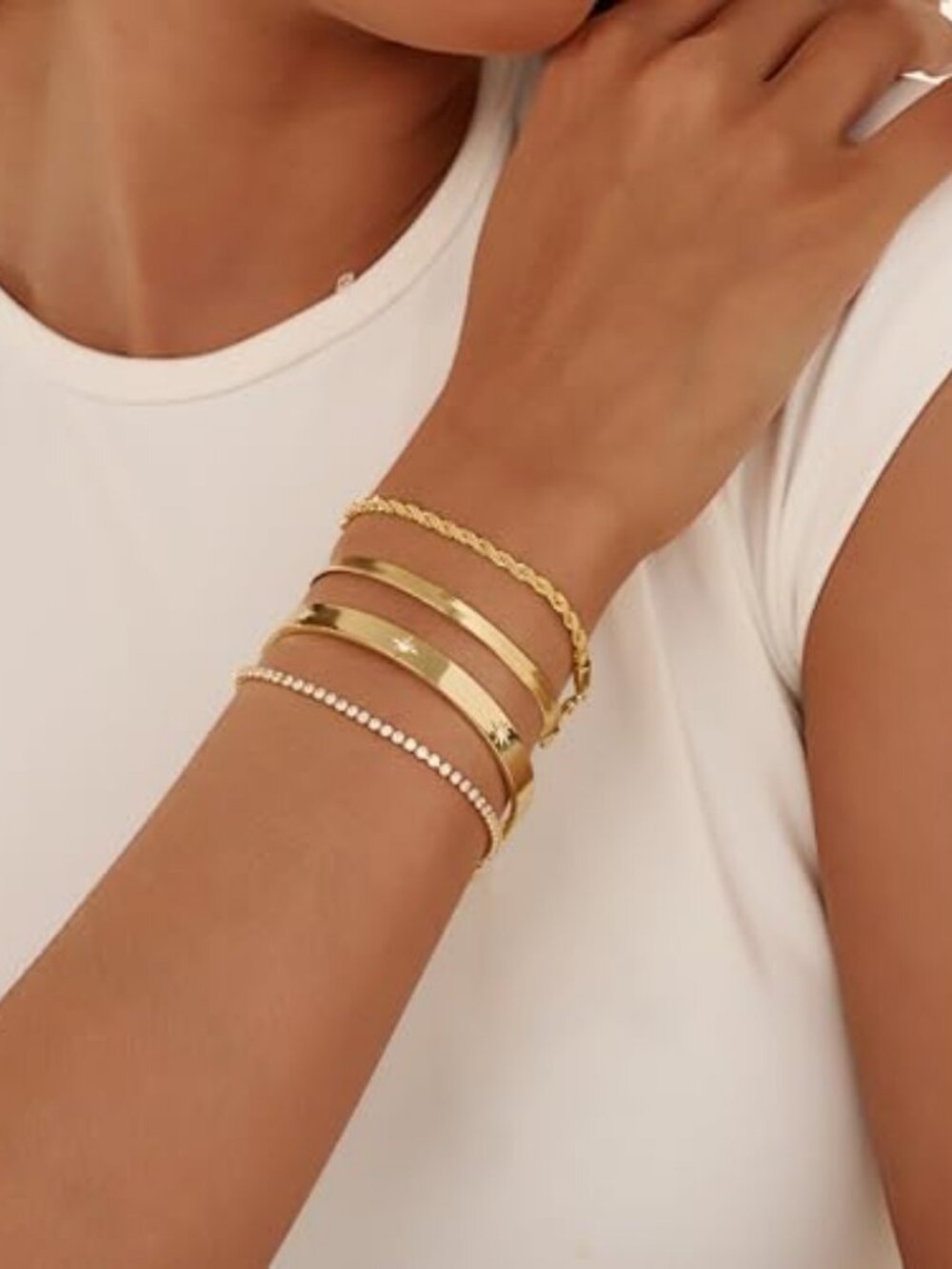 Gold Bracelets for Women 14K Gold Plated Stack Trend Bracelets Charm Paperclip